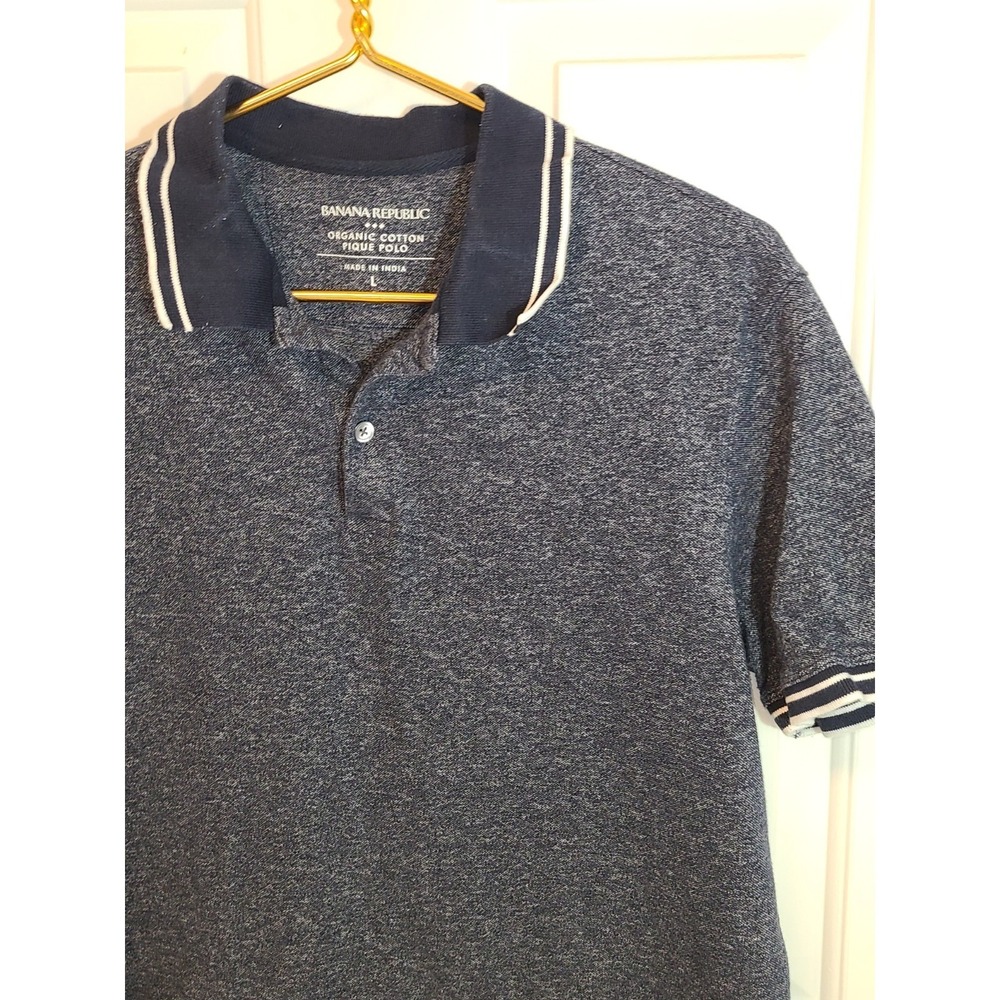Banana Republic Organic Cotton Pique Polo Mens Size Large Blue Short Sleeves